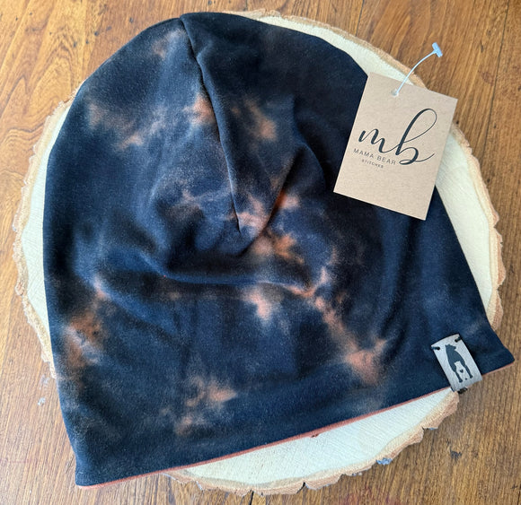 Reversible Beanie - Rust & Black Tie Dye