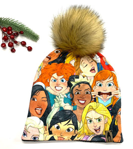 Fleece Lined Pompom Hat - Princess Silly Faces