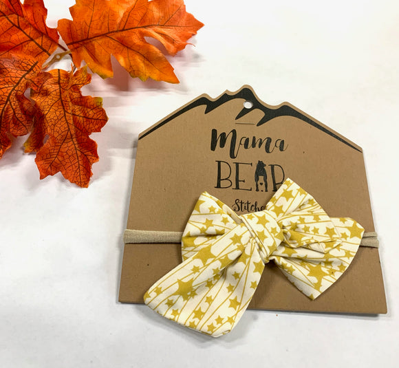 Oversized Bow with Nylon Band - White & Gold Stars