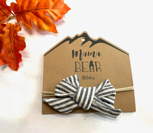 Oversized Bow with Nylon Band - Thin Grey Stripes