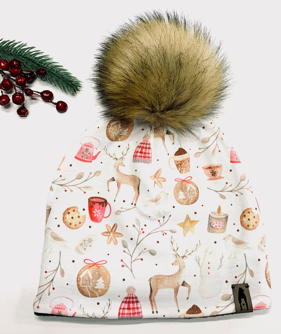 Fleece Lined Pompom Hat - Cozy Snow Day