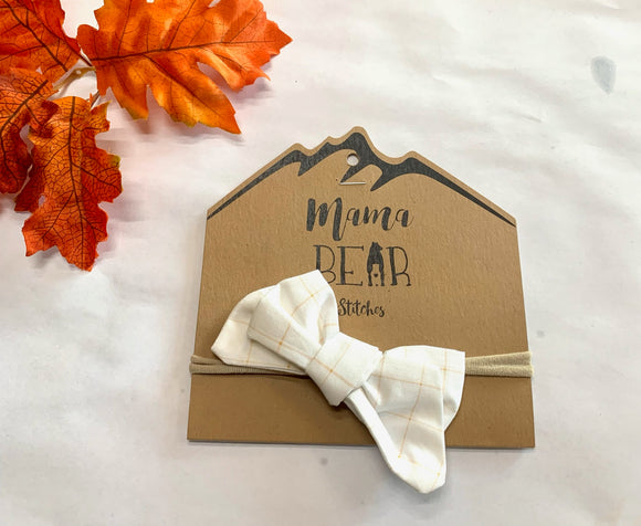 Oversized Bow with Nylon Band - White & Peach Pin Stripe