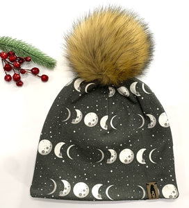 Fleece Lined Pompom Hat - Moon Phases