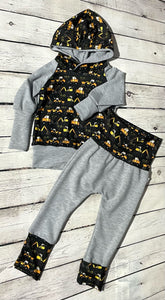 Grow-With-Me Hoodie & Pant Set - Construction on Black & Light Grey