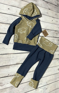 Grow-With-Me Hoodie & Pant Set - Dinos & Slate Blue