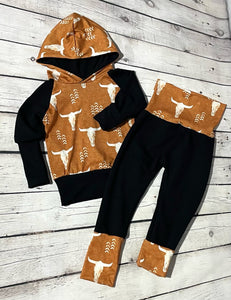 Grow-With-Me Hoodie & Pant Set - Longhorn & Black