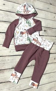 Grow-With-Me Hoodie & Pant Set - Watercolour Farm Animals & Pink