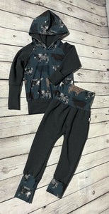 Grow-With-Me Hoodie & Pant Set - Watercolour Cows & Charcoal Grey