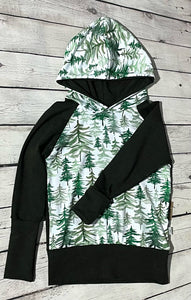 Grow-With-Me Hoodie - White with Pine Trees & Green