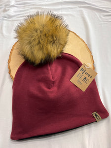 Fleece Lined Pompom Hat - Burgundy