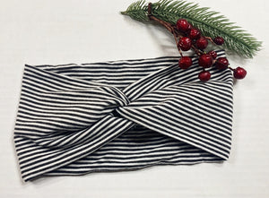 Twisted Headband - Thin Charcoal Striped