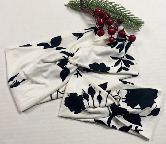 Twisted Headband - White with Black Floral