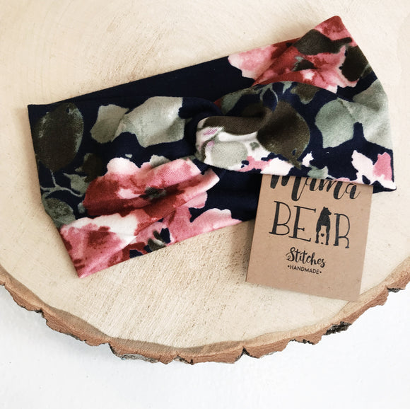 Twisted Headband - Navy Floral