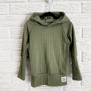 Grow-With-Me Hoodie Green Cable Knit