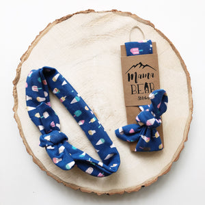 Knotted Headband - Blue & Ice Cream Cones