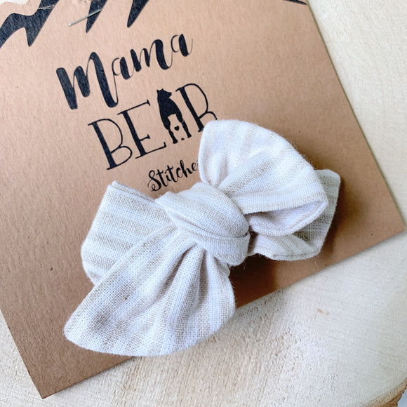 Oversized Bow with Clip - White & Cream Striped