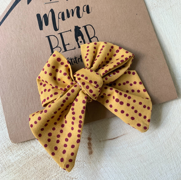 Oversized Bow with Clip - Yellow Polka Dot