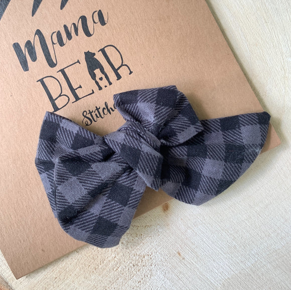 Oversized Bow with Clip - Black & Grey Plaid