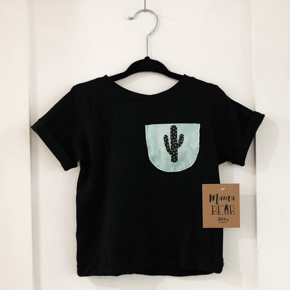 T-Shirt with Pocket 6-9M - Black Bamboo & Mint Cactus