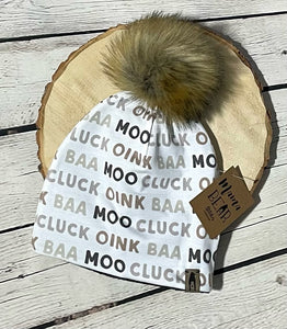 Fleece Lined Pompom Hat - Moo, Cluck, Baa