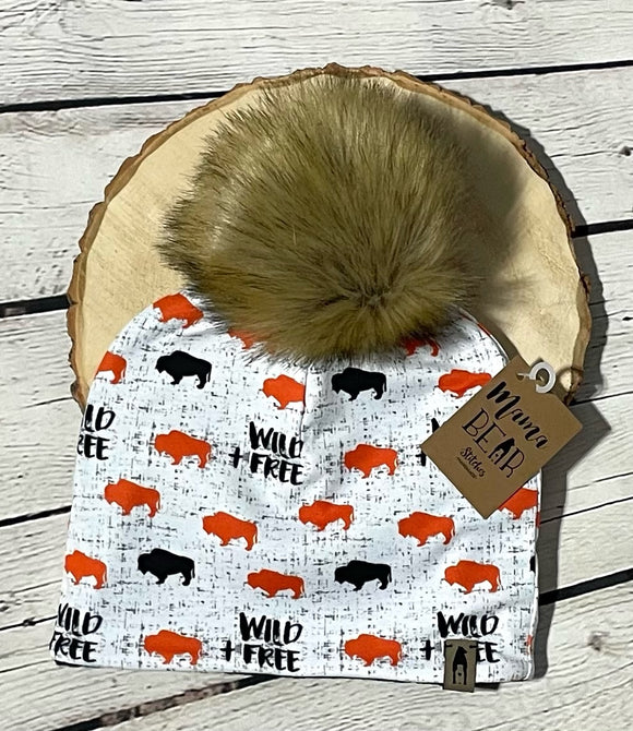 Fleece Lined Pompom Hat - Wild + Free Buffalo