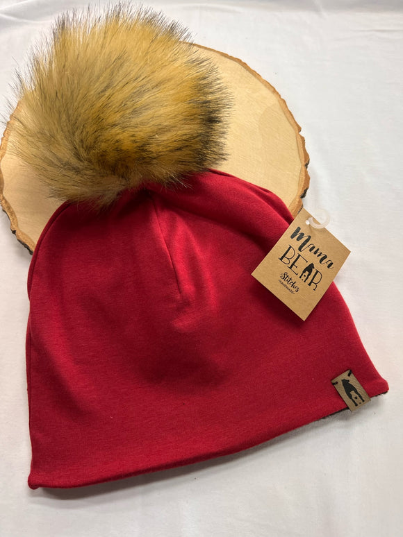 Fleece Lined Pompom Hat - Fire Red