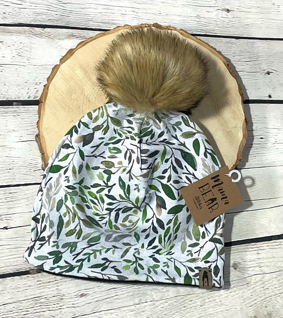 Fleece Lined Pompom Hat - Foliage Dance