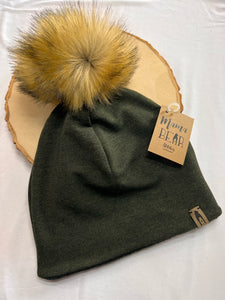 Fleece Lined Pompom Hat - Heather Green