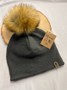 Fleece Lined Pompom Hat - Heather Grey