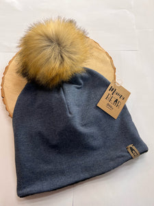 Fleece Lined Pompom Hat - Slate Blue