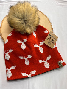 Fleece Lined Pompom Hat - Red Moose