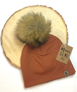 Fleece Lined Pompom Hat - Rust