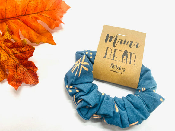 Scrunchie - Blue with Peach Abstract